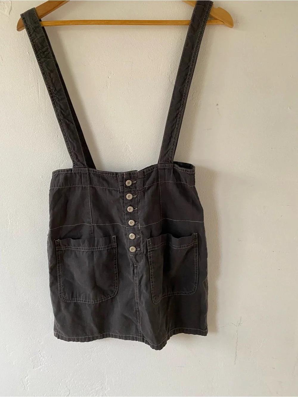 Free People cotton  Charcoal Button-Front Pinafore Mini Skirt